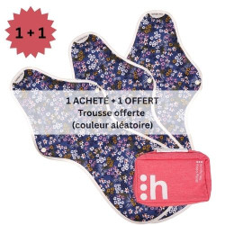 coffret de 3 serviettes hygiéniques lavables, SUPER ULTRA NUIT (XXL), en coton bio, (1+1) - 1