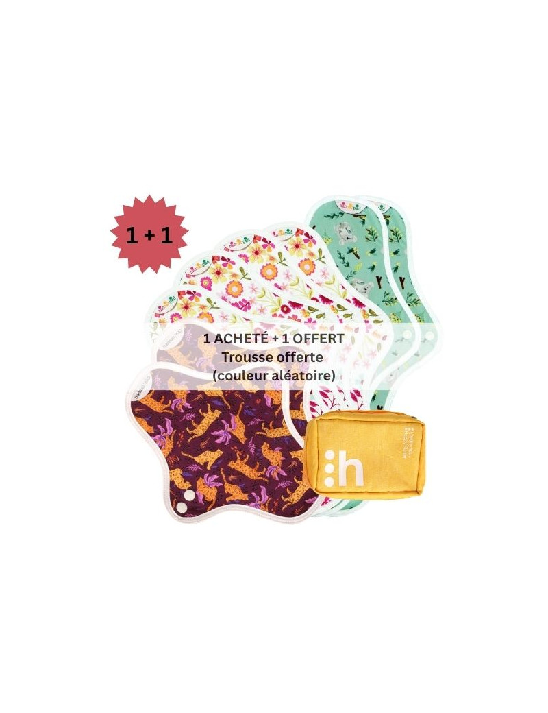 serviettes hygiéniques lavables, 2S+4M+2L, en coton bio, (1+1) coffret STARTER - 1