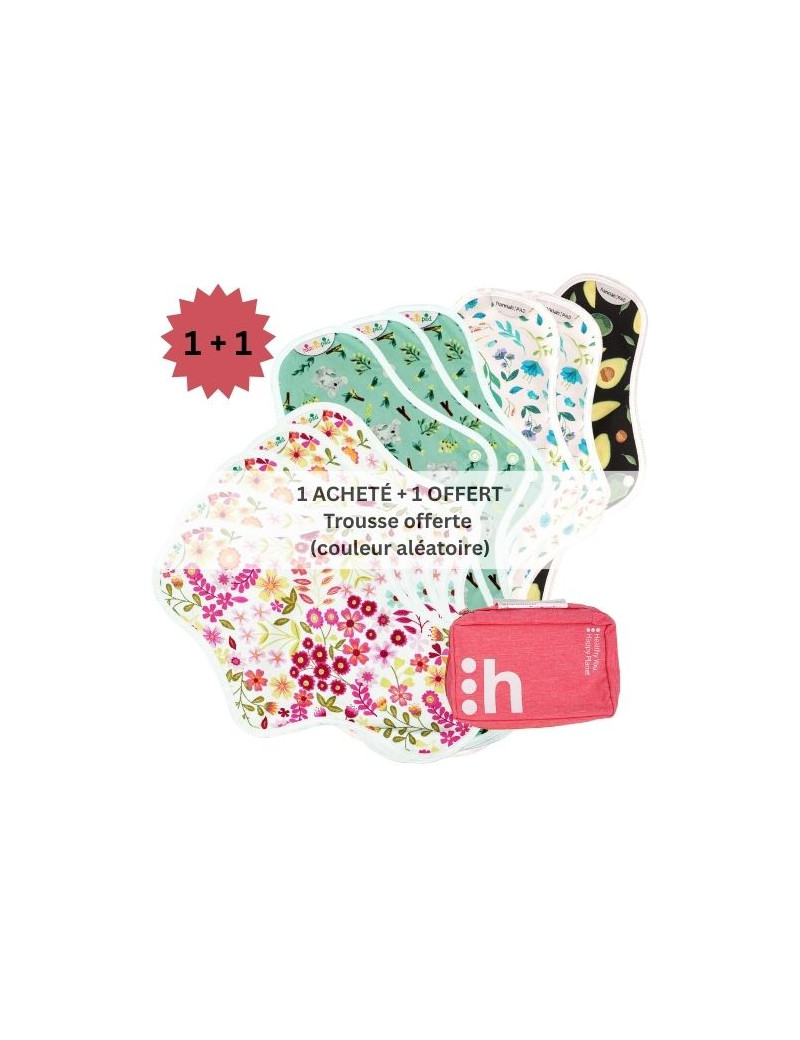 serviettes hygiéniques lavables, 5M+3L+2XL+1XXL, en coton bio, (1+1) coffret FLUX FORT - 1